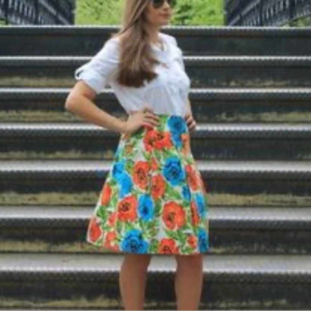 Talbots A-Line Skirt Women Size 14P Multicolor Pleated Floral - Picture 7 of 7